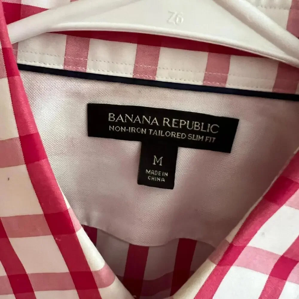 Banana Republic Non Iron Tailored‎ Slim Fit Dress Shirt in Pink & White - M